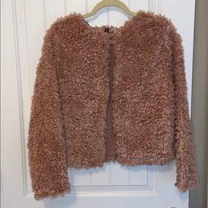 Fluffy pink open faced sweater